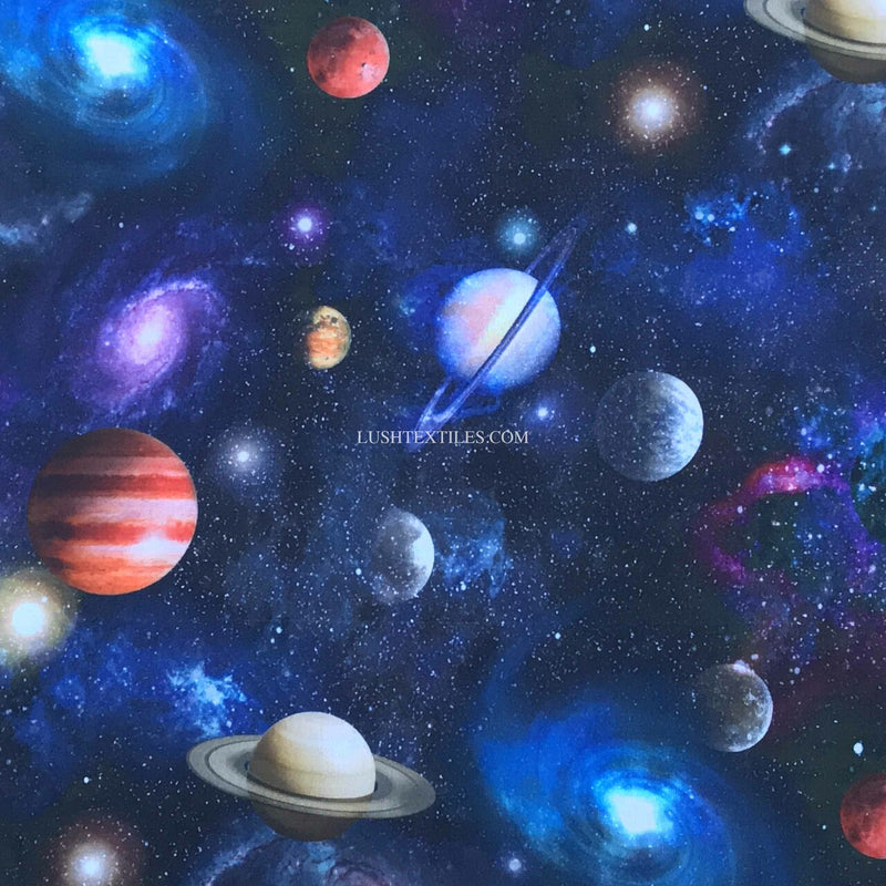 Galaxy Space Planets Digital Cotton Craft Fabric, Navy