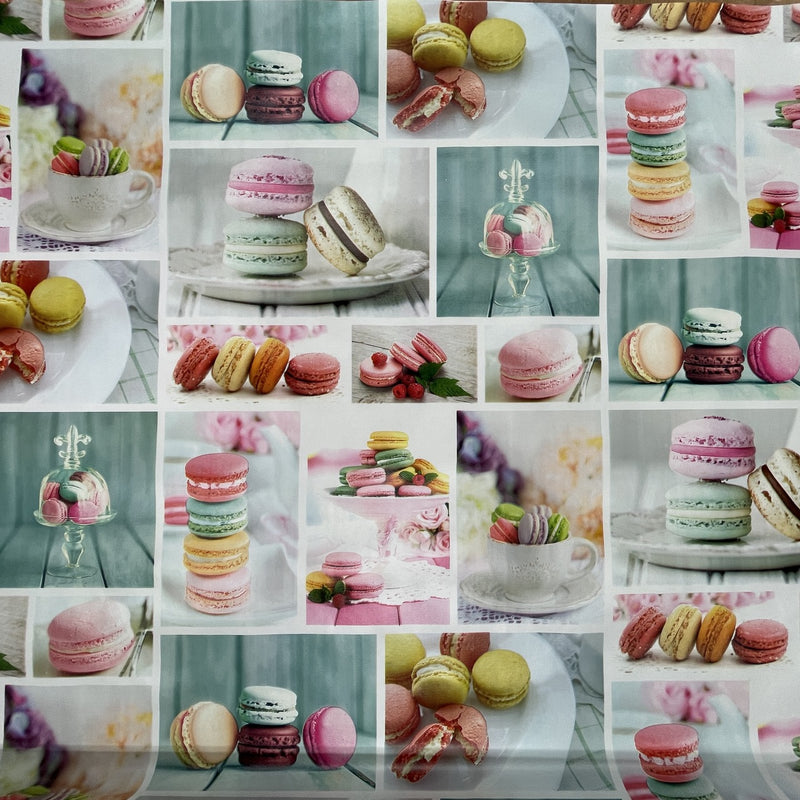 Tissu de toile cirée en PVC imprimé Macarons de thé de l'après-midi