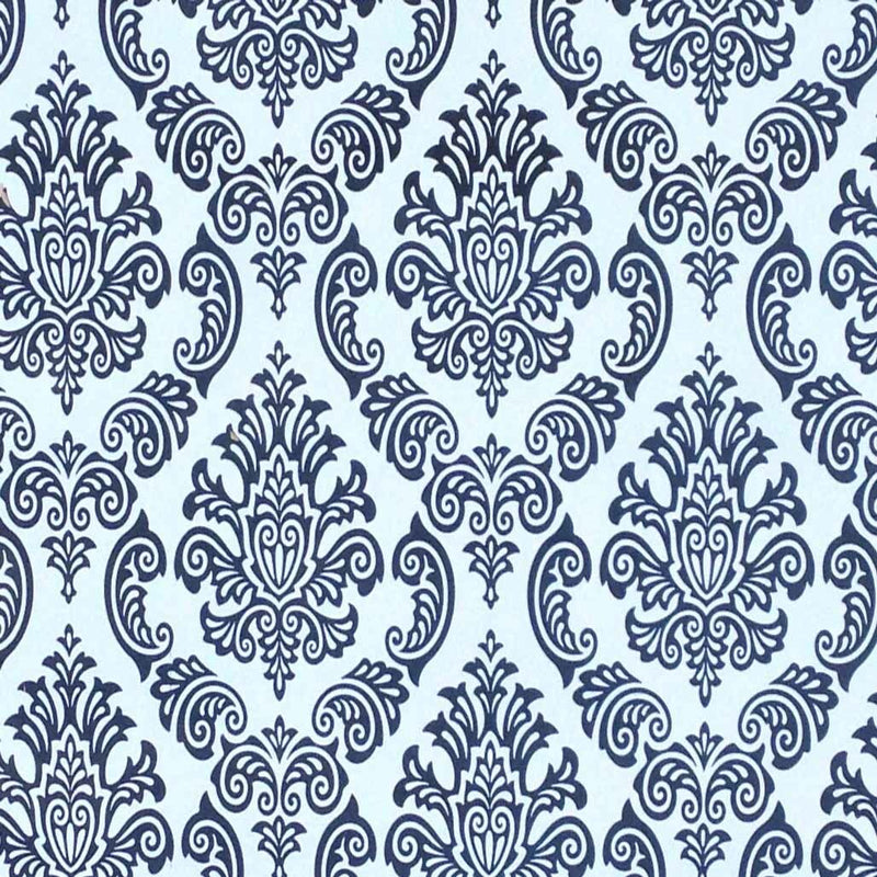 By the Metre Black Damask PVC, White