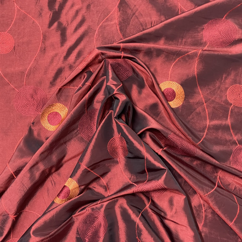 Embroidery Circle Taffeta Fabric, Wine Shot Black