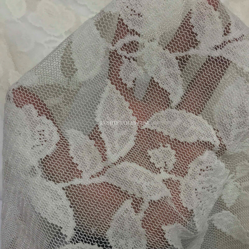 Cream Floral Cotton Spandex English LACE Fabric Dress Wedding Bridal Embroidery