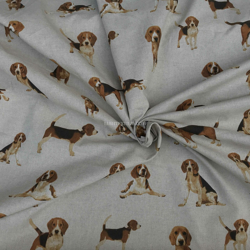 Beagle Dogs Digital Print Linen Cotton Fabric