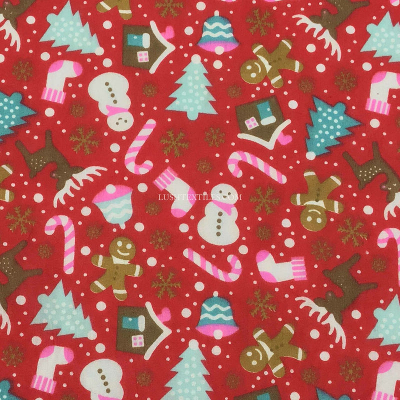 Christmas Party Polycotton Fabric, Red