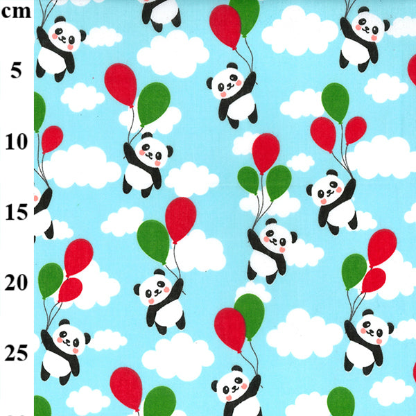 Tissu en polycoton avec des pandas volants, blanc