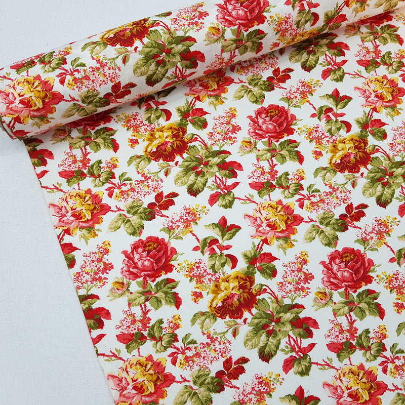 Garden Floral Flowers Rose & Hubble Cotton Poplin Fabric