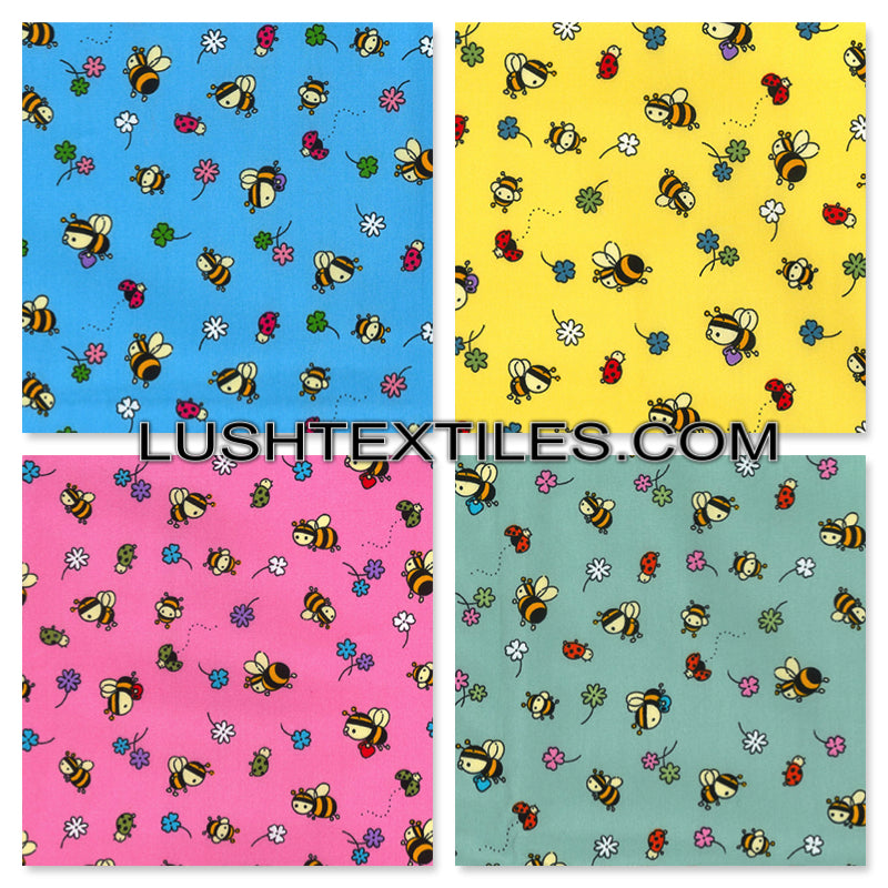 Tissu en popeline de coton Bumblebee &amp; Flowers Rose &amp; Hubble