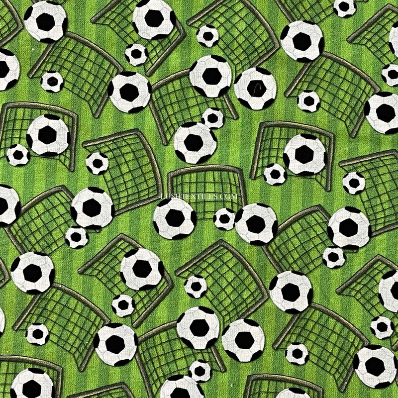 Tissu artisanal en coton numérique à rayures bonbon de football, vert