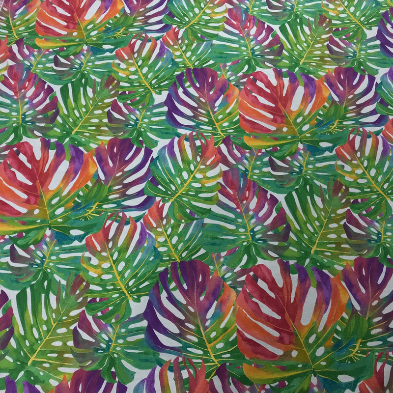 Tropical Hawaiian Leaves Cotton Canvas Furnishing Fabric, Summer