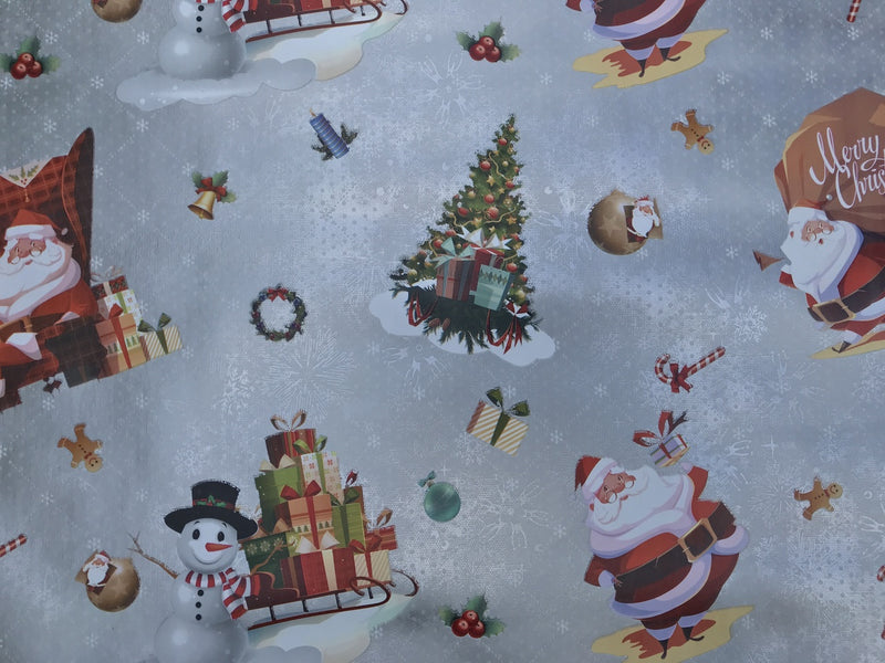 Christmas Print  Santa Xmas Table Cloth Oilcloth PVC  Fabric, Silver