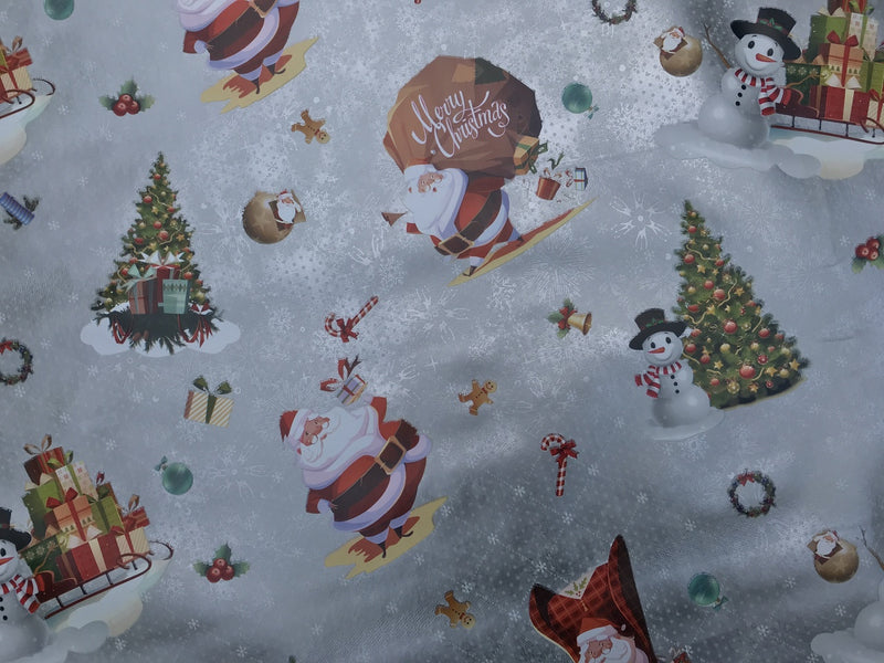 Christmas Print  Santa Xmas Table Cloth Oilcloth PVC  Fabric, Silver