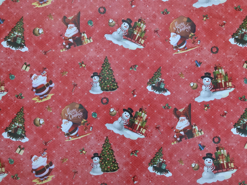 Christmas Print  Santa Xmas Table Cloth Oilcloth PVC  Fabric, Red