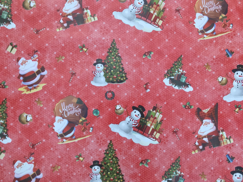 Christmas Print  Santa Xmas Table Cloth Oilcloth PVC  Fabric, Red