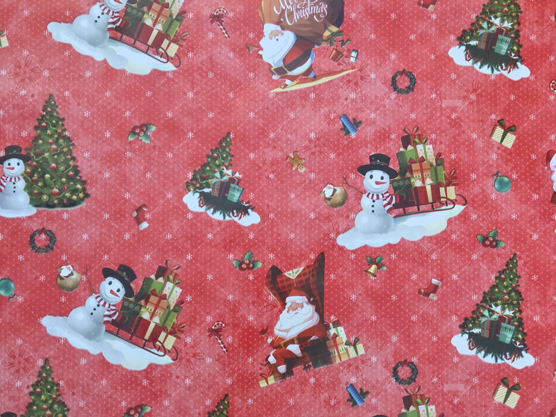 Christmas Print  Santa Xmas Table Cloth Oilcloth PVC  Fabric, Red