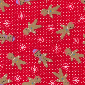 Gingerbread Man Snowflakes Polycotton Fabric, Red