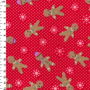 Gingerbread Man Snowflakes Polycotton Fabric, Red