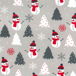 Tissu polycoton bonhomme de neige/sapin de Noël, gris 