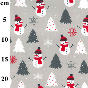 Snowman / Xmas Tree Poly Cotton Fabric, Grey