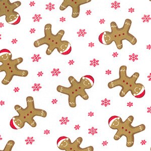 Gingerbread Hearts Print Polycotton Fabric, White