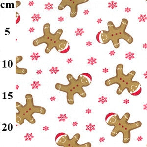 Gingerbread Hearts Print Polycotton Fabric, White