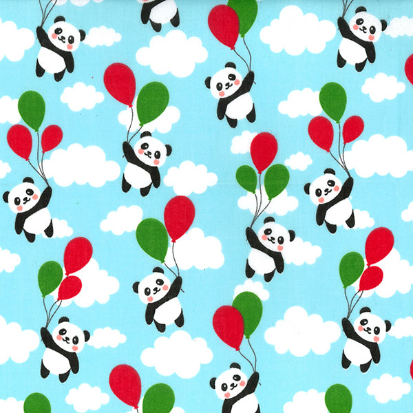 Tissu en polycoton avec des pandas volants, blanc 