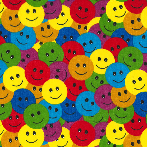 Smiley Emojis Polycotton Fabric, White