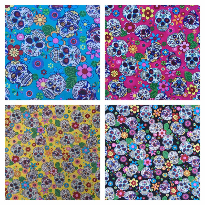 Sugar Skulls Rose & Hubble Cotton Poplin Dress Fabric