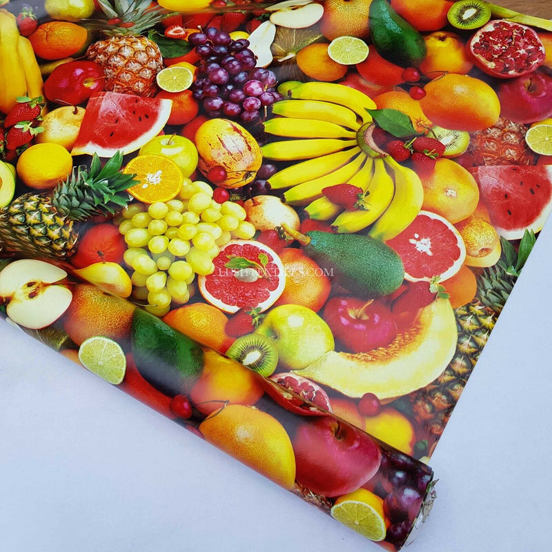 FRUITS JUICE BAR Wipe Clean PVC Vinyl Tablecloth Fabric Table Dessert Bar Cafe