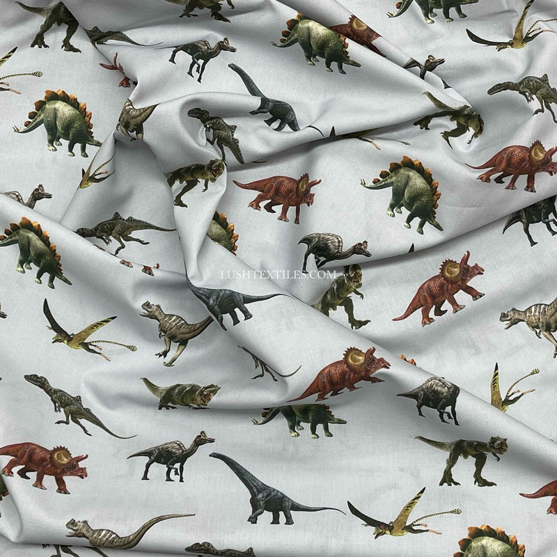 Dinosaurs Jurassic World Digital Cotton Craft Fabric, Silver