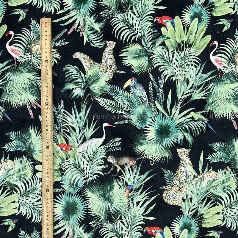 Amazon Tropical Digital Print Plush Velvet Curtain Fabric, Navy