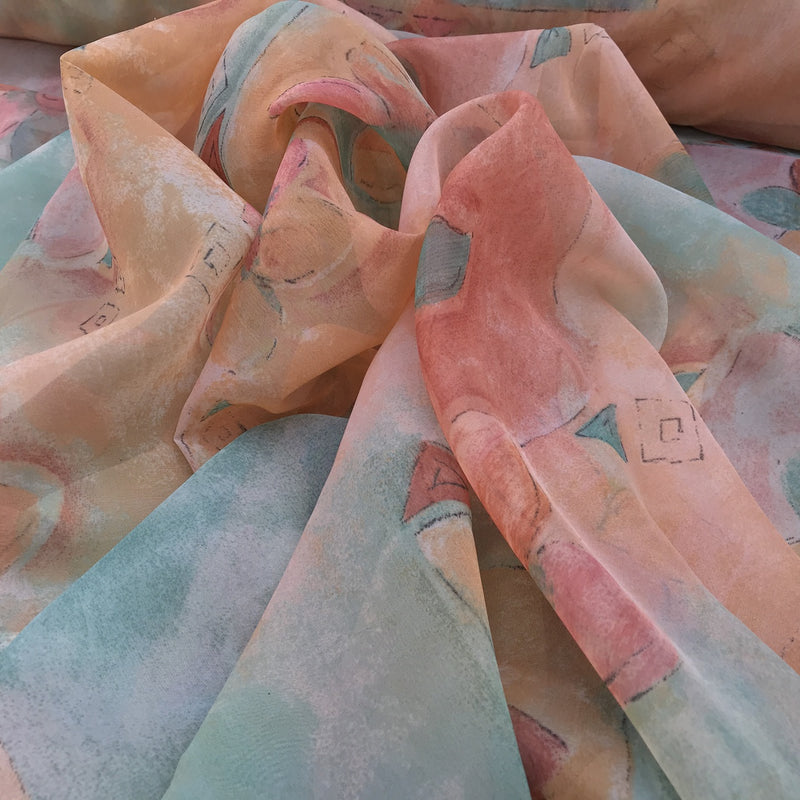 Floral Abstract Voile Fabric, Peach