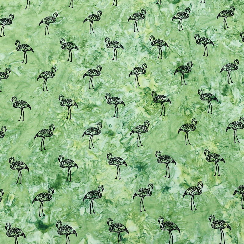 Tissu en popeline de coton Batik Tie Dye Flamingo, vert