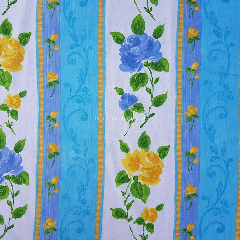 Blue Floral ROSES Striped Poly Cotton Sheeting Fabric NHS Bedspread Duvet Crafts