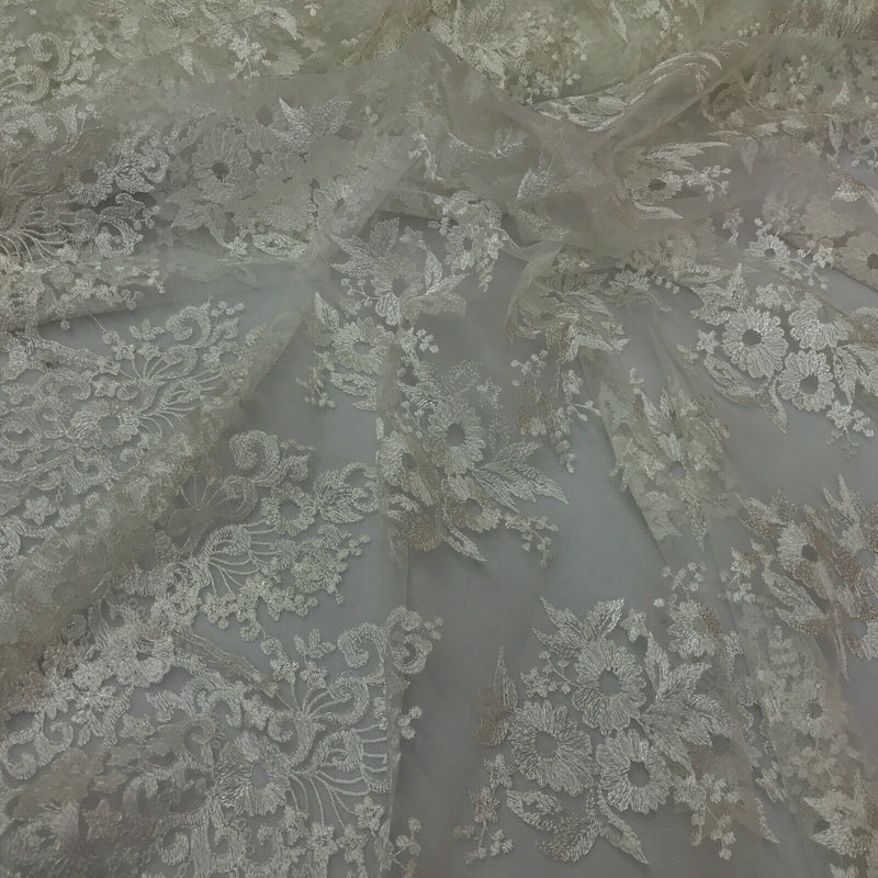 Cream Heavy Bridal Floral Metallic Guipure Corded Lace Trim Wedding Fabric 60"