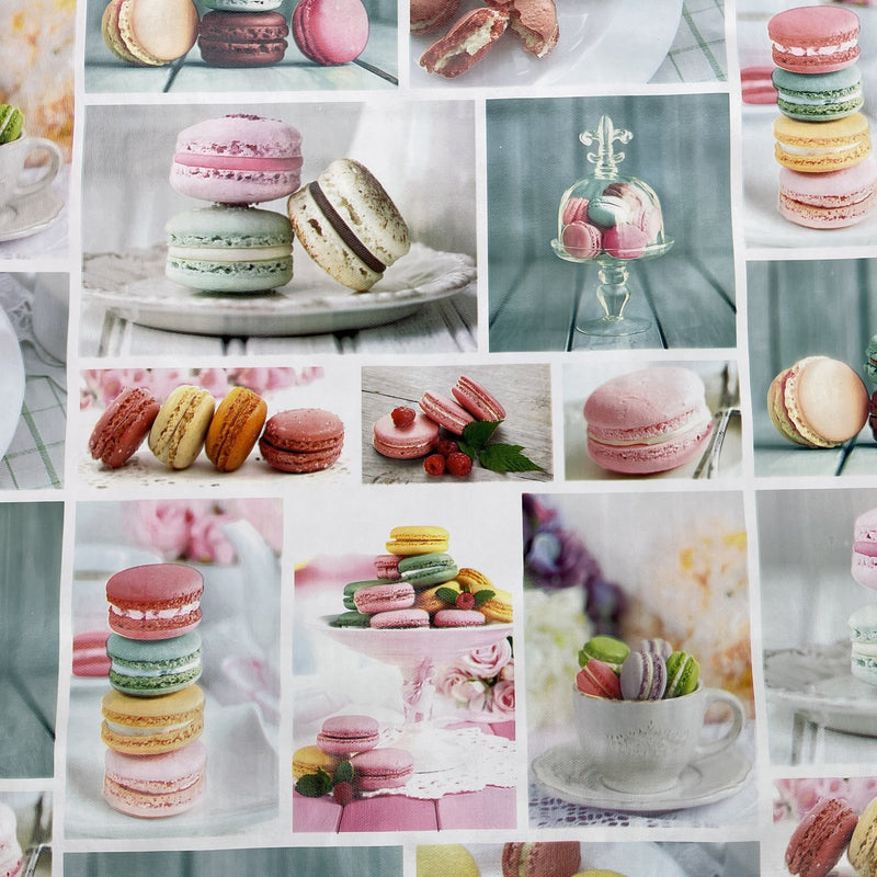 Tissu de toile cirée en PVC imprimé Macarons de thé de l'après-midi