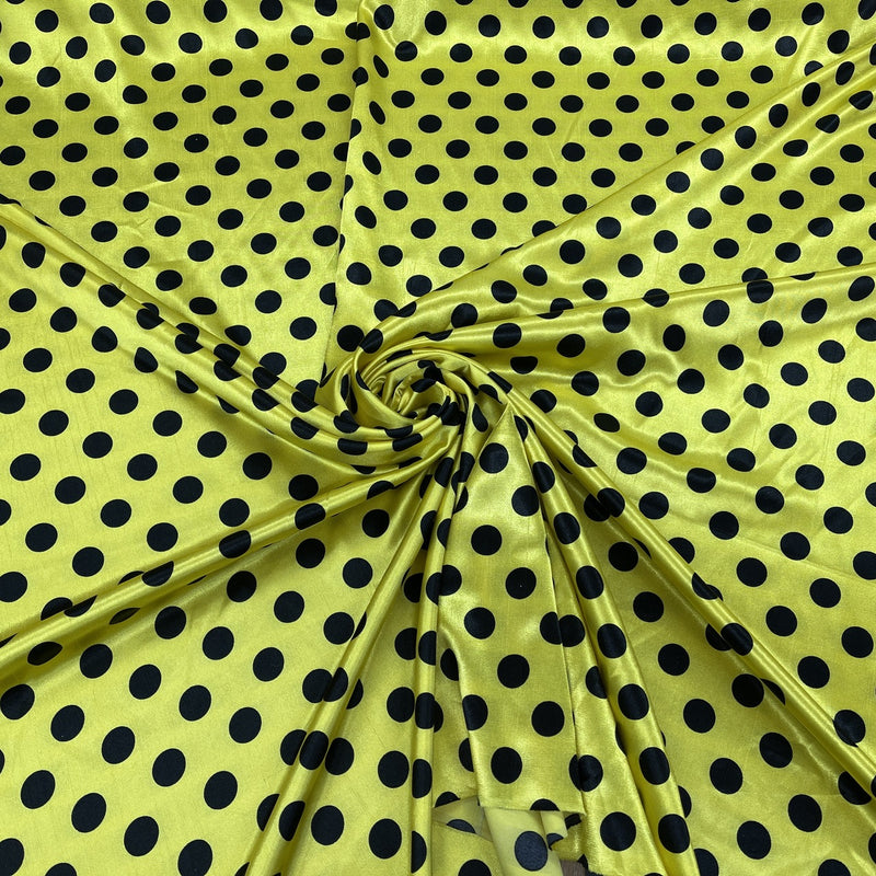 Black Polka Dot Spots Satin, Yellow