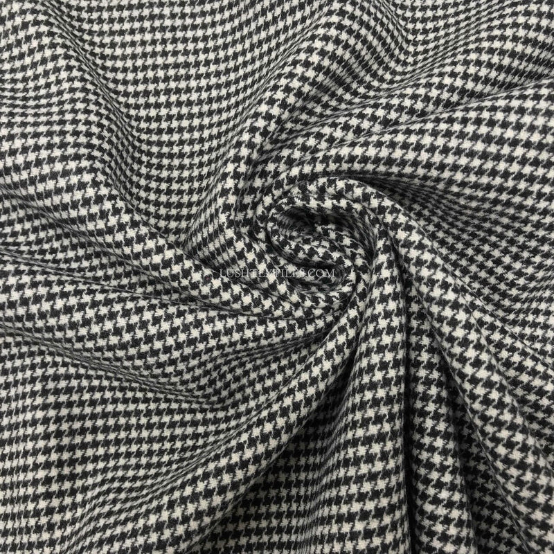 Glen Plaid Dogtooth Wool Blend Fabric, Black/White