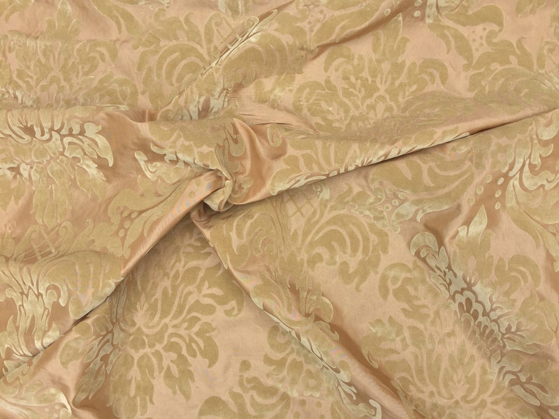 Gold Damask Velvet Flock Taffeta Fabric