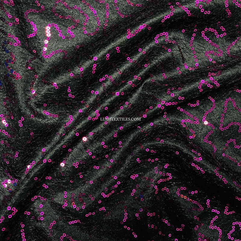 Cerise Sequins Cobweb Bonded Net Lace Satin, Black