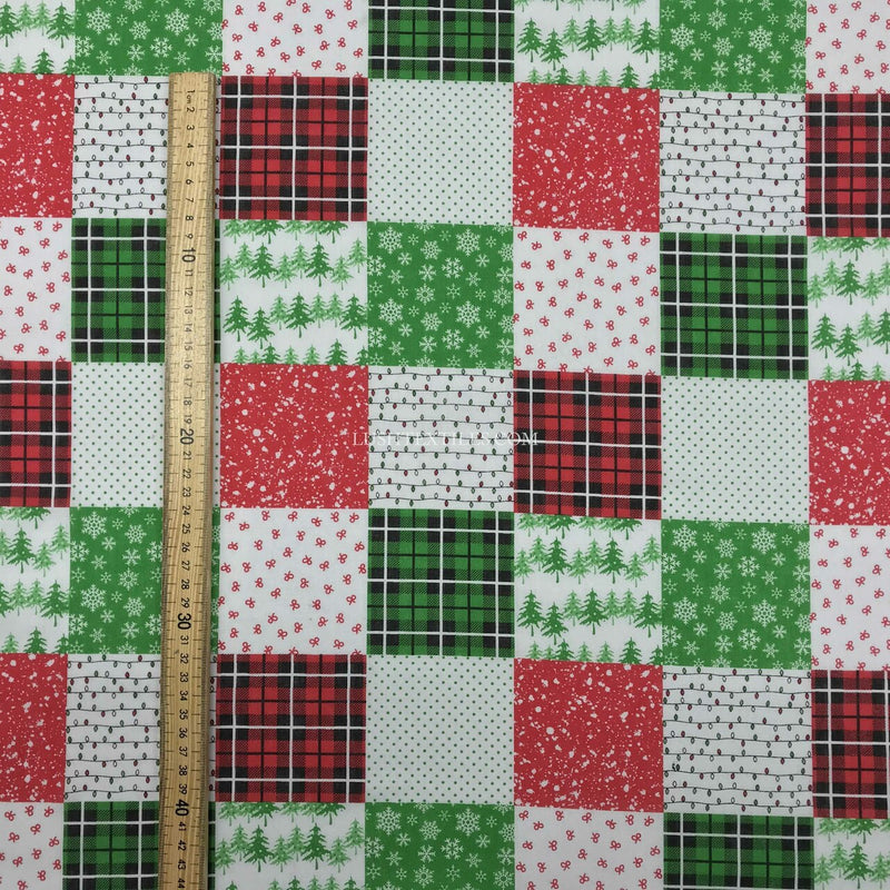 Christmas Patchwork Quilting Polycotton Fabric, Red