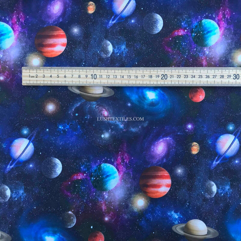 100% Cotton Fabric SPACE GALAXY UNIVERSE PLANET STARS Childrens Kids Material