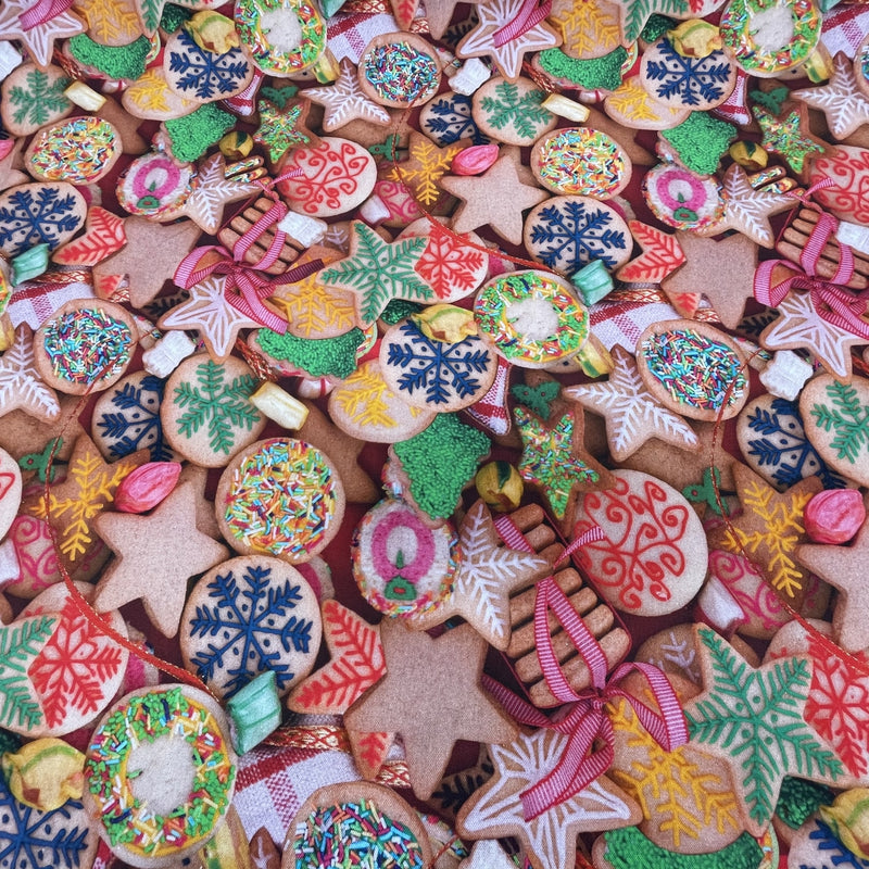 Tissu en coton numérique à imprimé biscuits de Noël