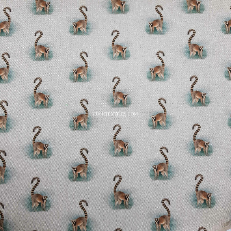 Digital Cotton Animal Linen Fabric, Lemurs