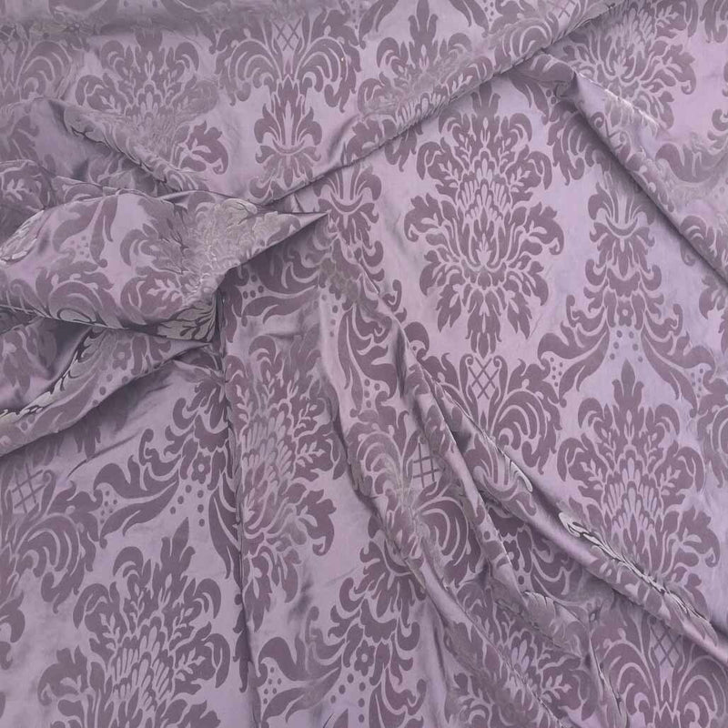 Damask Velvet Flock Taffeta Fabric, Aubergine