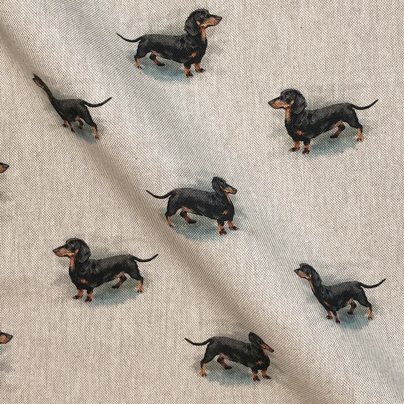 Digital Cotton Animal Linen Fabric, Dachshund Dogs