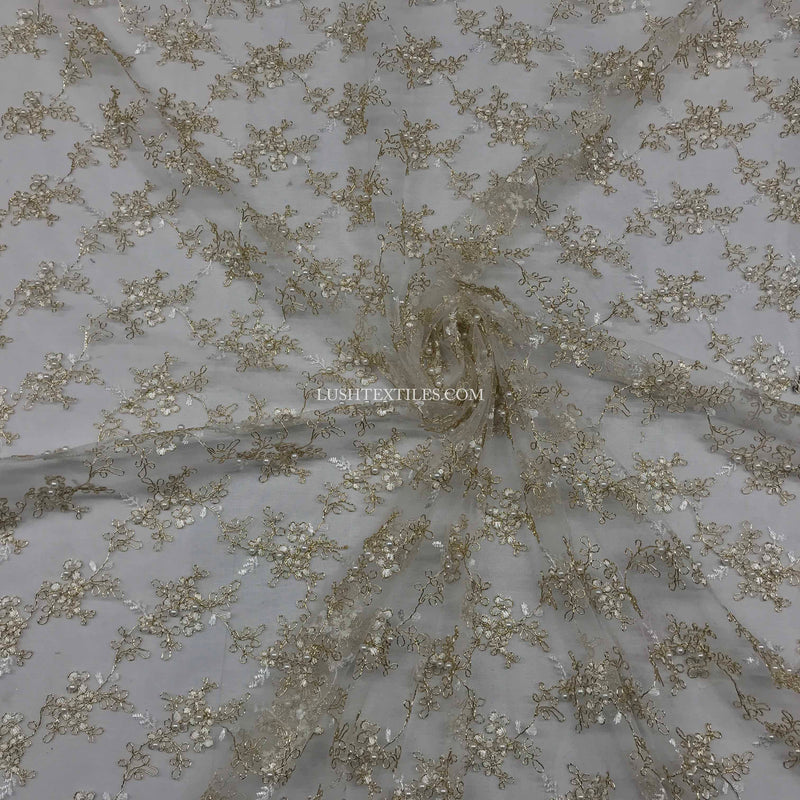 Fancy Pearl Net Lace Frill Dress Fabric