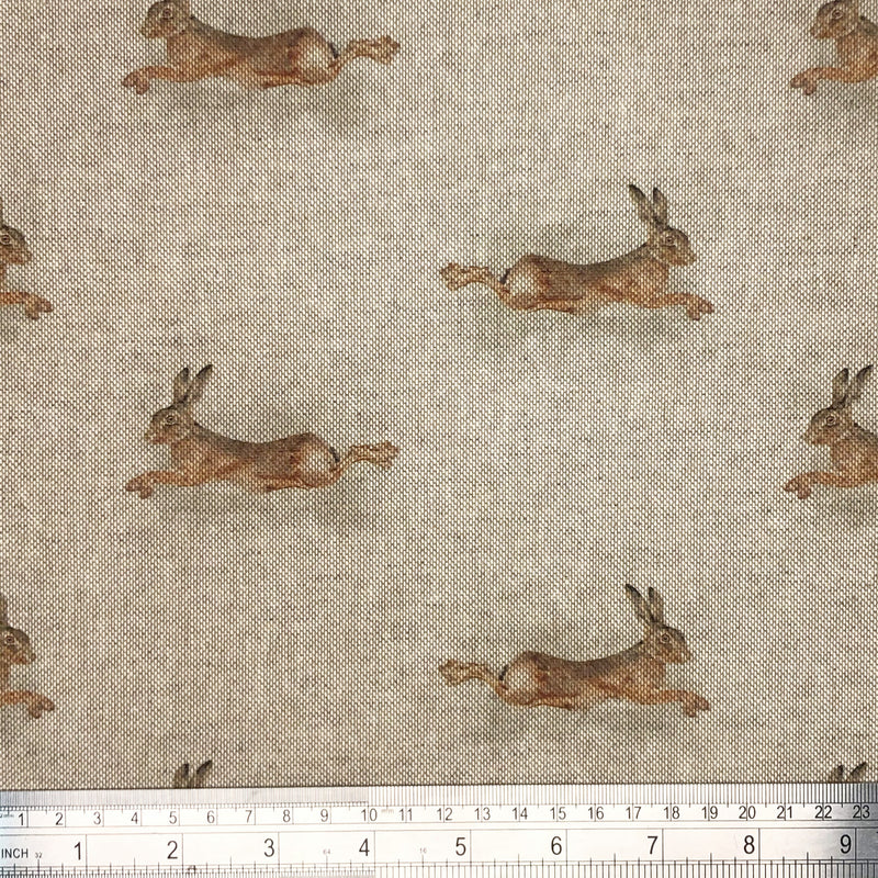 Digital Cotton Animal Linen Fabric, Leaping Hare