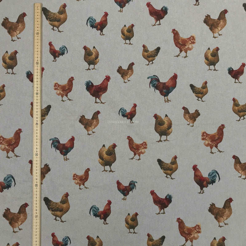 Chickens Digital Linen Cotton Fabric