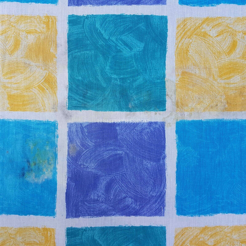 Blue & Yellow Squares Poly Cotton Sheeting Fabric NHS SCRUBS Crafts 200cm WIDE