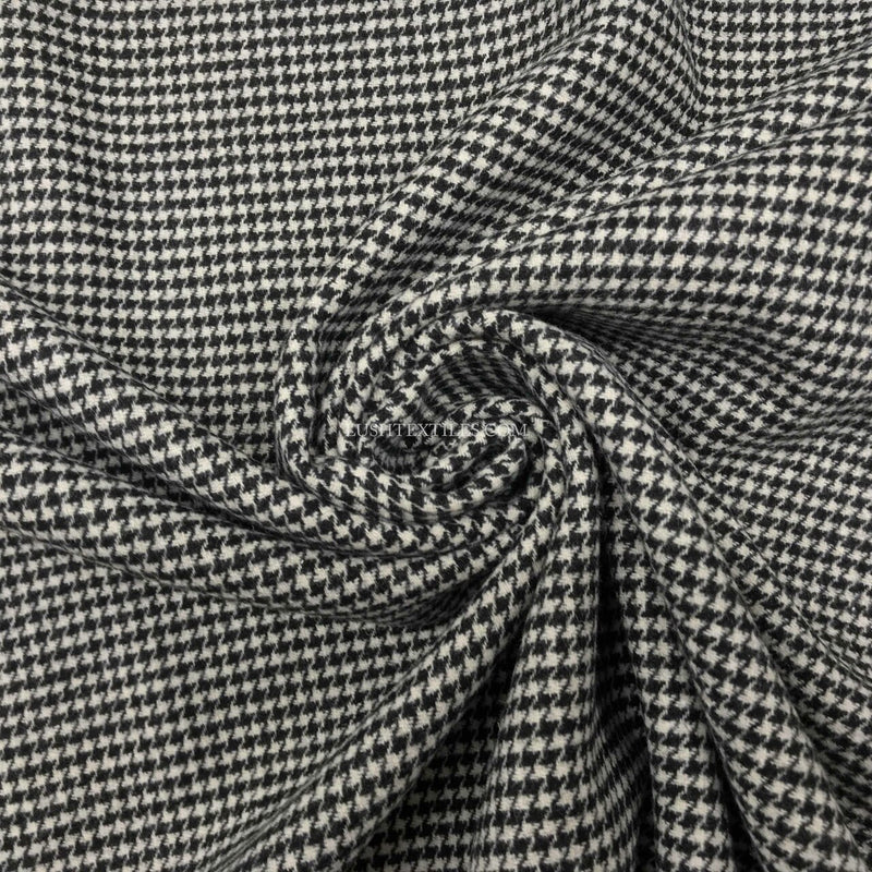 Glen Plaid Dogtooth Wool Blend Fabric, Black/White