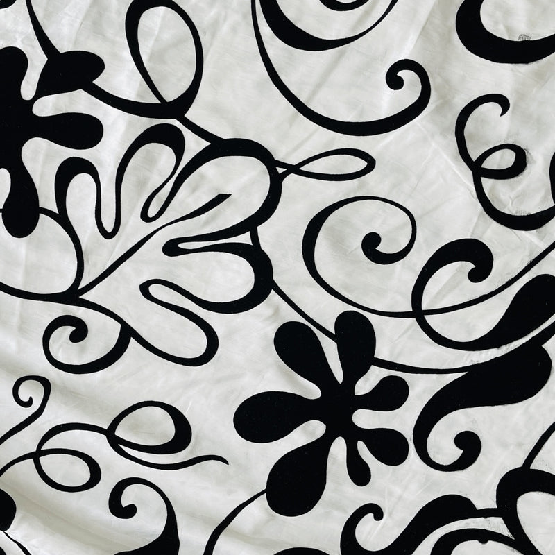 Black Monaco Velvet Flock Taffeta Fabric, White